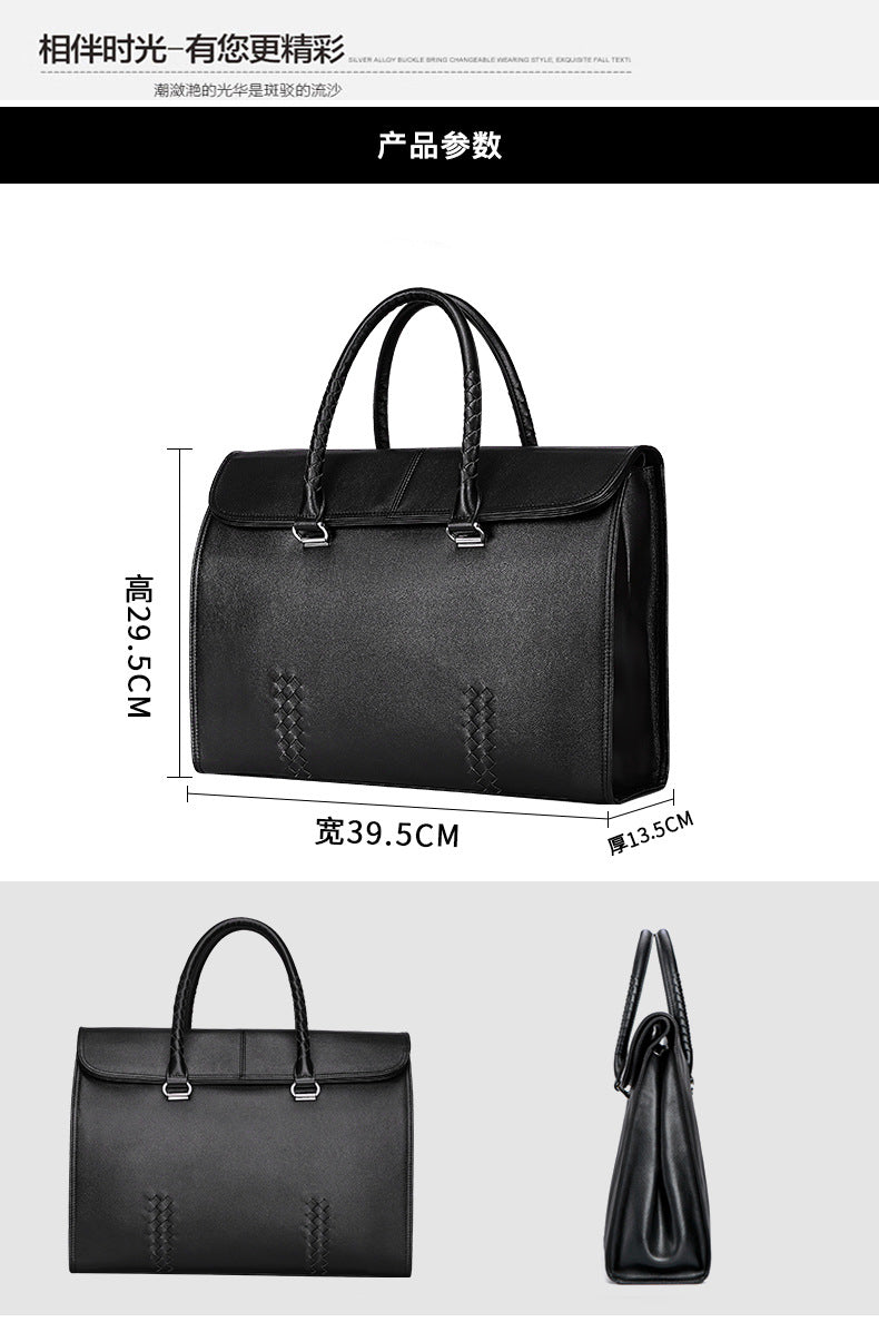 Men's Handbag Genuine Leather Cowhide Fashion Business Large Capacity Business Briefcase Computer Bag Hand-knitted Men's Handbag