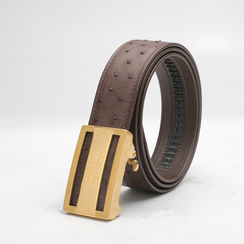 Ostrich leather genuine leather men's belt automatic buckle casual width 3.4cm men belt gift present