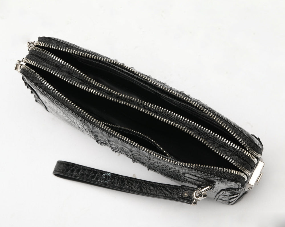 Men's Bag Crocodile Skin Genuine Leather Business Double Zipper Security Lock Privacy Protection Handbag