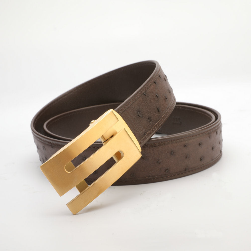 New Ostrich Skin Genuine Leather Men's Belt Automatic Buckle Width 3.4cm Business Casual Luxury Men's Belt
