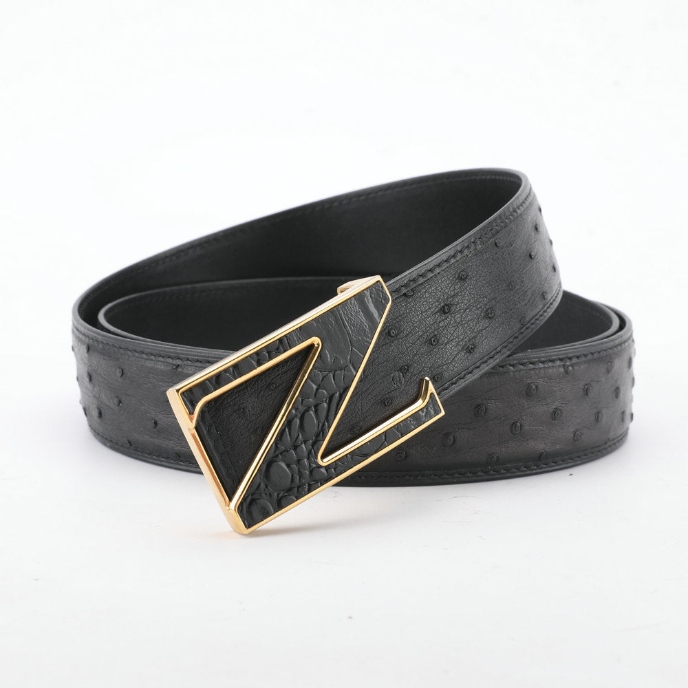 Ostrich skin genuine leather men's belt fashion business casual smooth buckle men belt