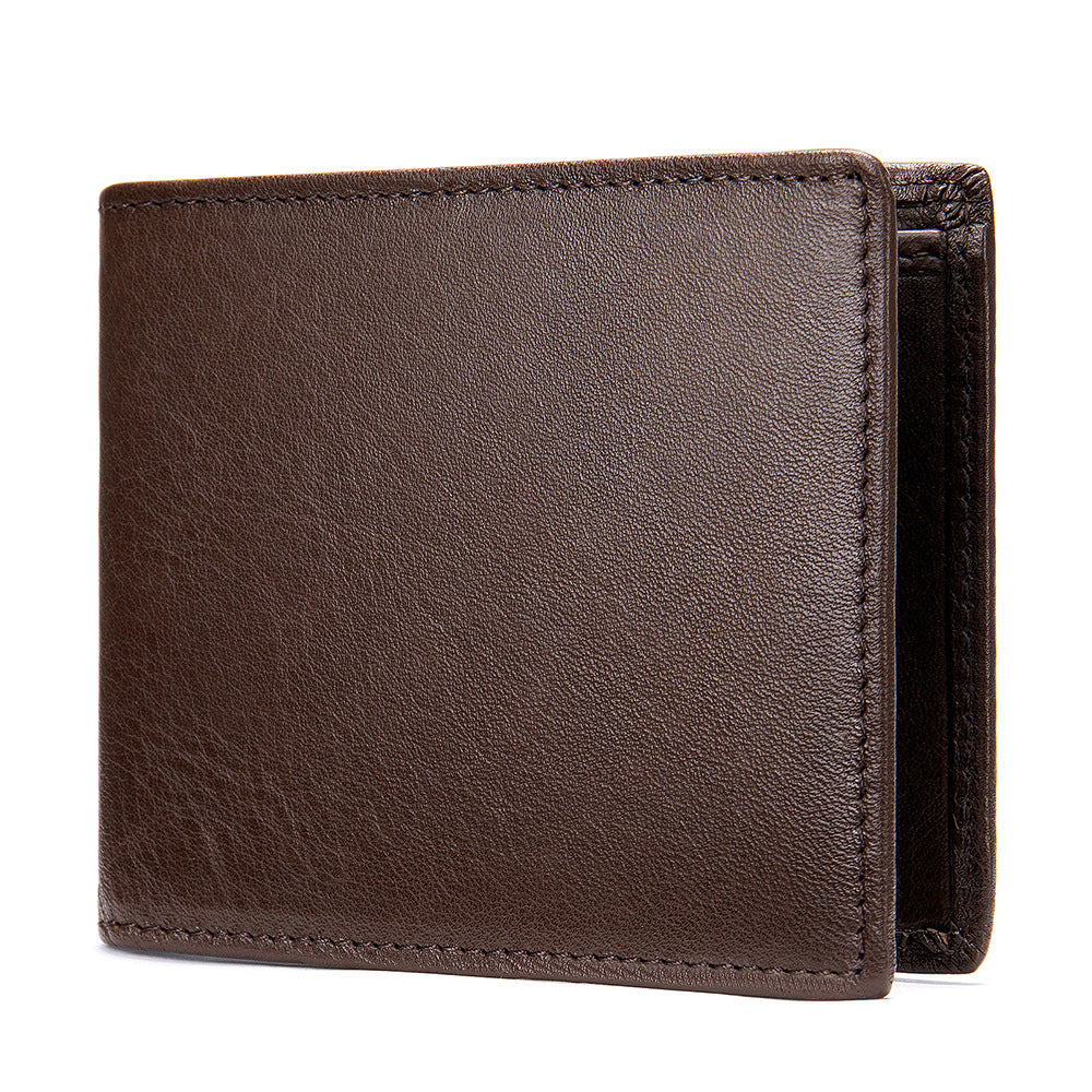 Men's short wallet cowhide genuine leather business thin simple anti-theft card bag wallet wallet