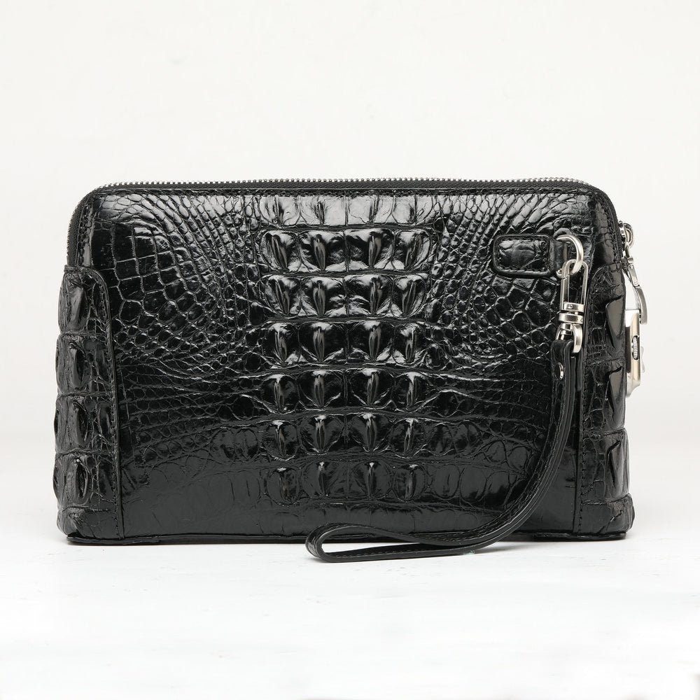 Men's Bag Crocodile Skin Genuine Leather Business Double Zipper Security Lock Privacy Protection Handbag