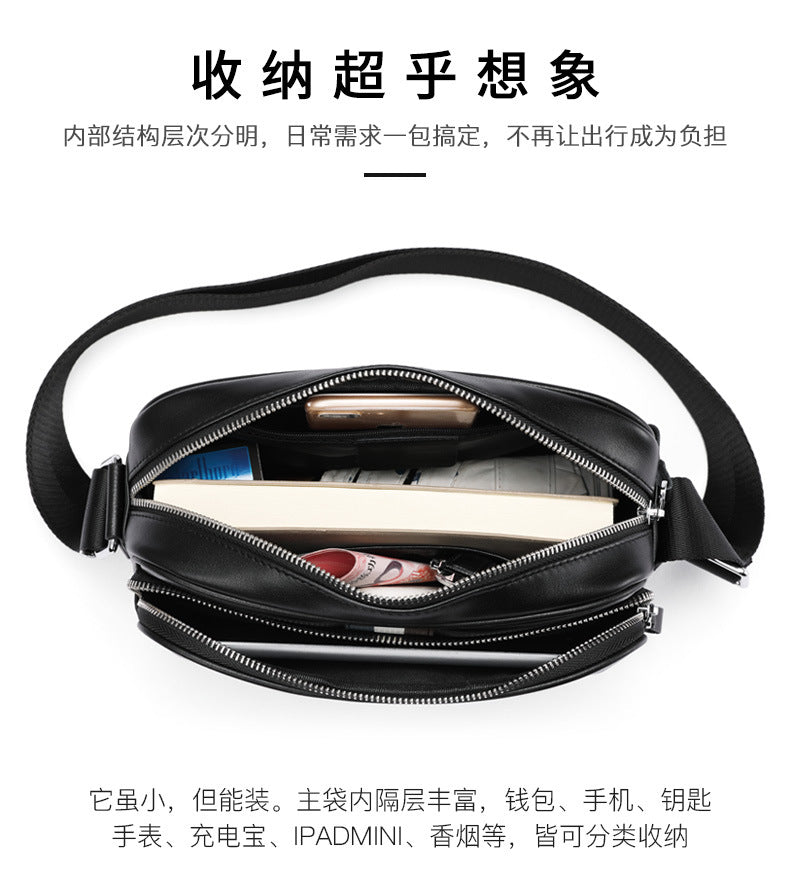 Men's shoulder bag, genuine cowhide leather, business fashion, large capacity, crossbody bag