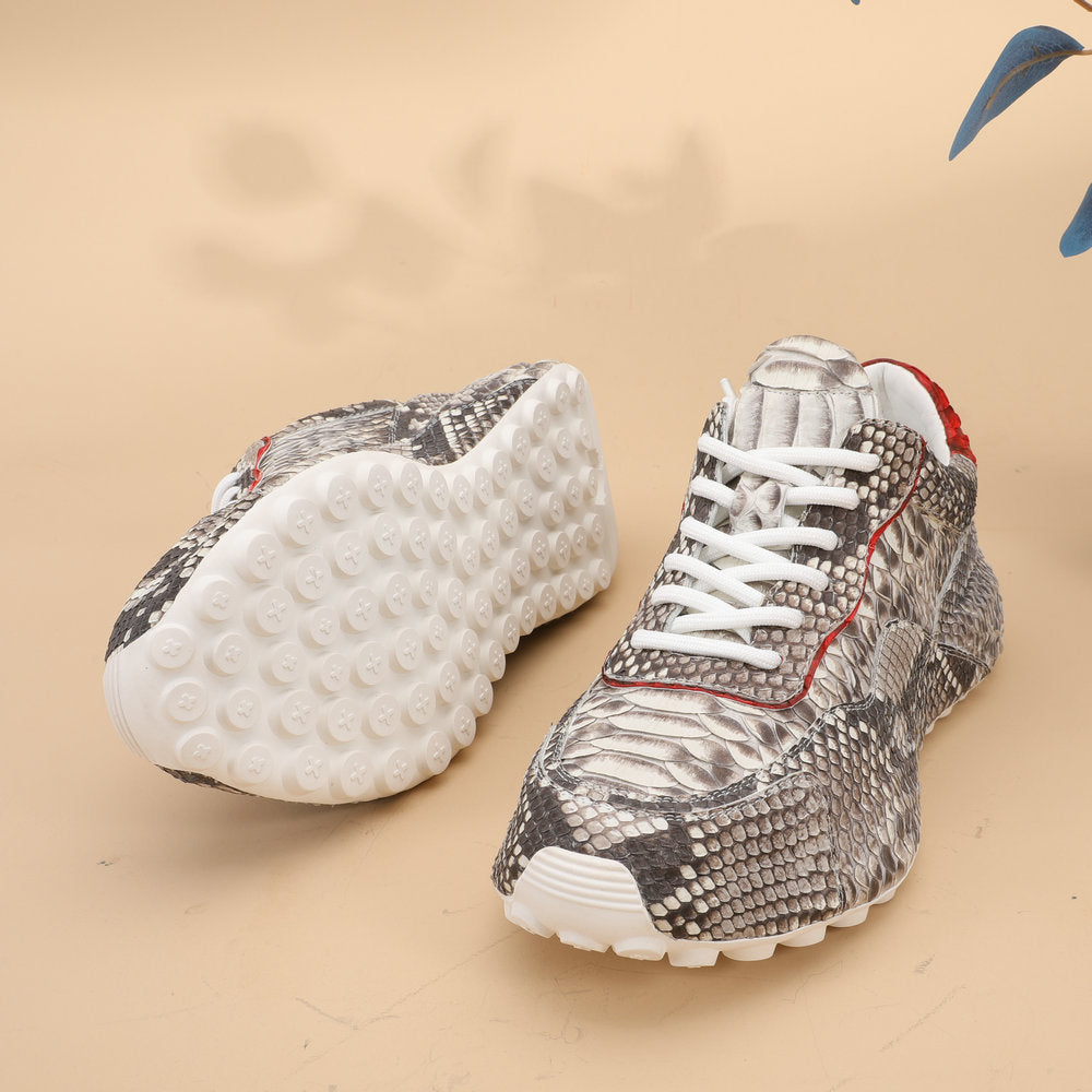 Python Skin Genuine Leather Men's Sneakers Sports Casual Shoes Fashion In Heels Men Shoes