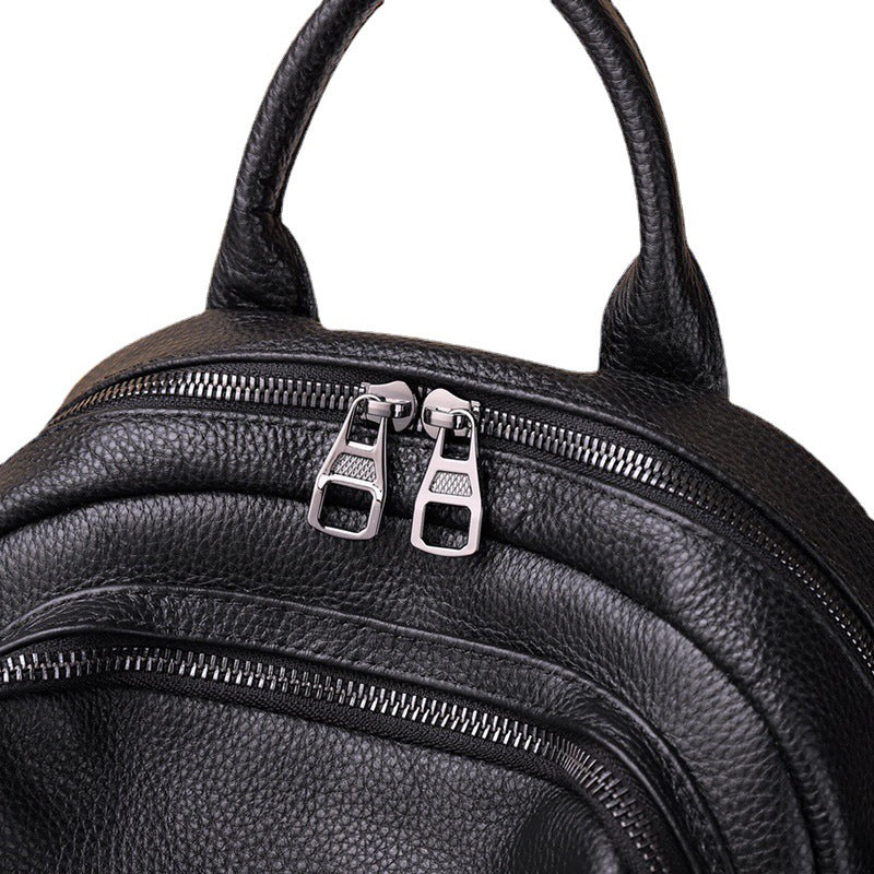 Black Backpack Large Capacity Casual Headlayer Cowhide Backpack Handbagable Shoulder Bag