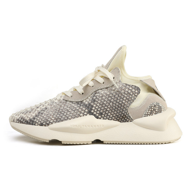 Python Skin Genuine Leather Men's Sneakers Casual Wear-resistant Breathable Thick Sole Men's Shoes