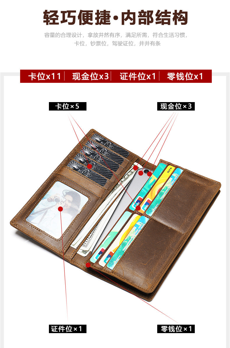 Men's long wallet handmade retro clutch bag coin holder wallet for men