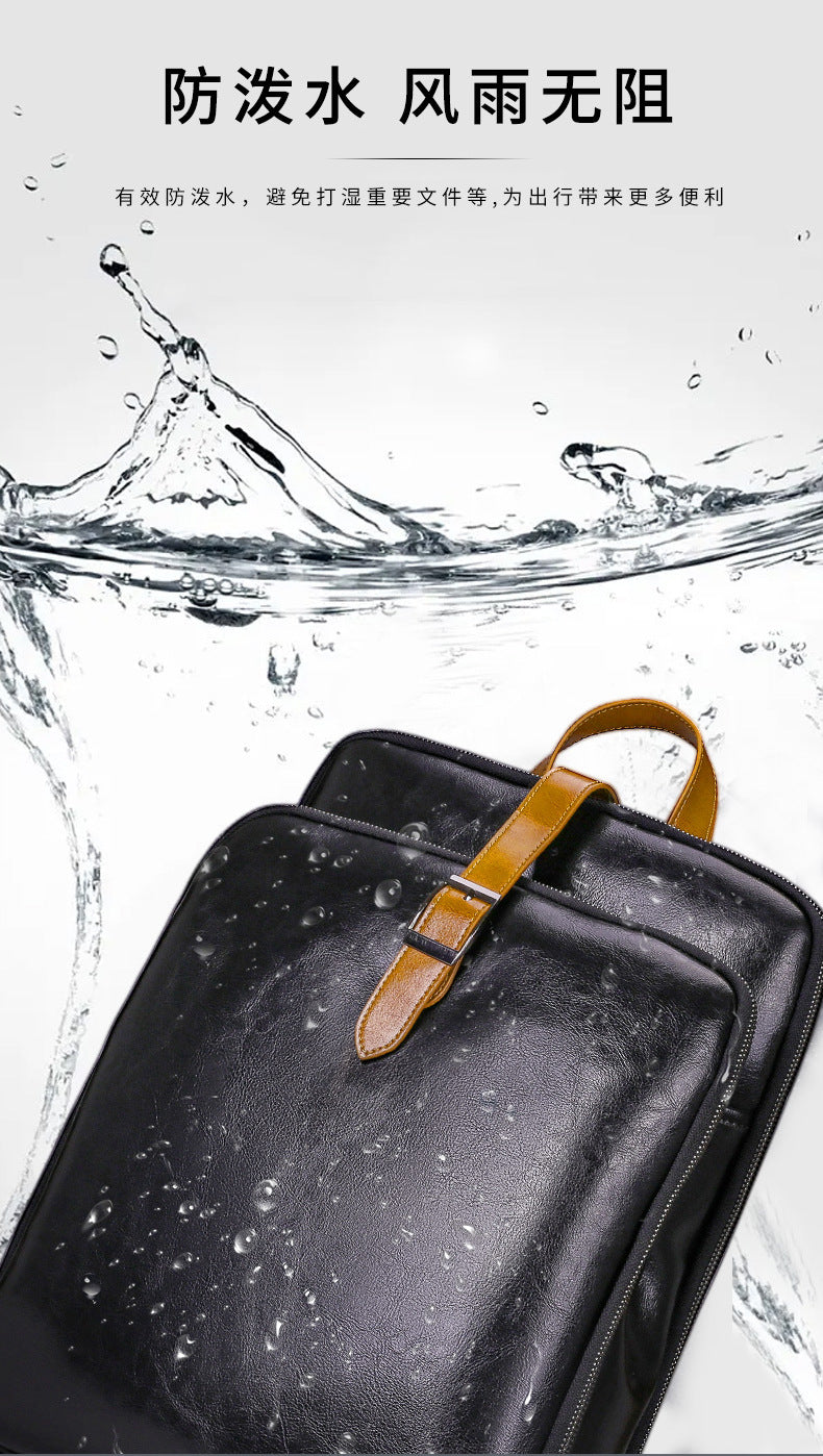 Men's backpack, cowhide, genuine leather, business casual, laptop double shoulder backpack, student bag, men's travel backpack