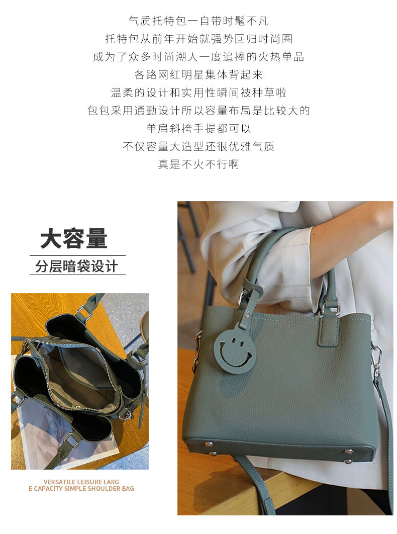 Women's Bag Multilayer Large Capacity Casual Shopping Bag Cowhide One Shoulder Handbag Genuine Leather Bag
