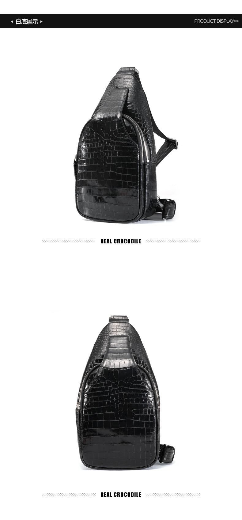 New Thai Siamese Crocodile Skin Men's Bust Bag Genuine Leather High Quality Casual Fashion Crossbody Shoulder Bag