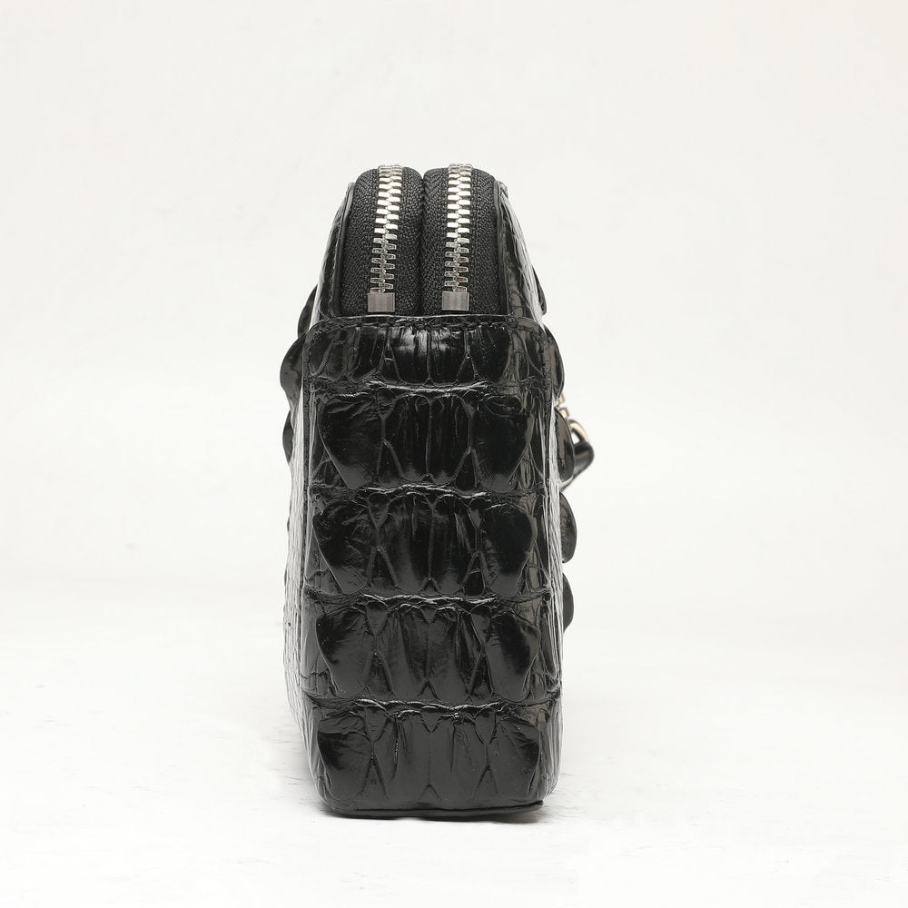 Crocodile Skin Genuine Leather Handbag Double Zipper Security Lock Privacy Protection Business Meeting Men's Bag