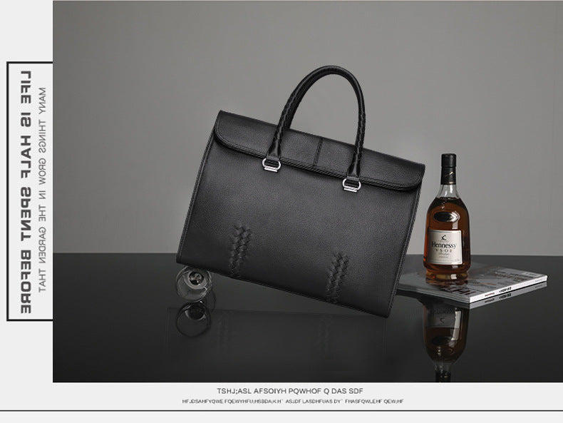 Men's Handbag Genuine Leather Cowhide Fashion Business Large Capacity Business Briefcase Computer Bag Hand-knitted Men's Handbag