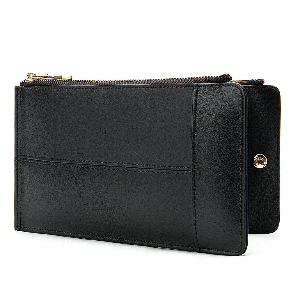 Men's long wallet made of genuine cowhide leather large capacity clutch bag Korean fashion unique zipper men's wallet