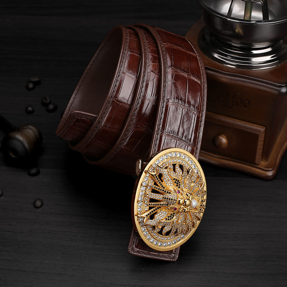 Siamese Crocodile Skin Men's Belt Genuine Leather Dragon with Smooth Buckle Fashion Casual Business Belt