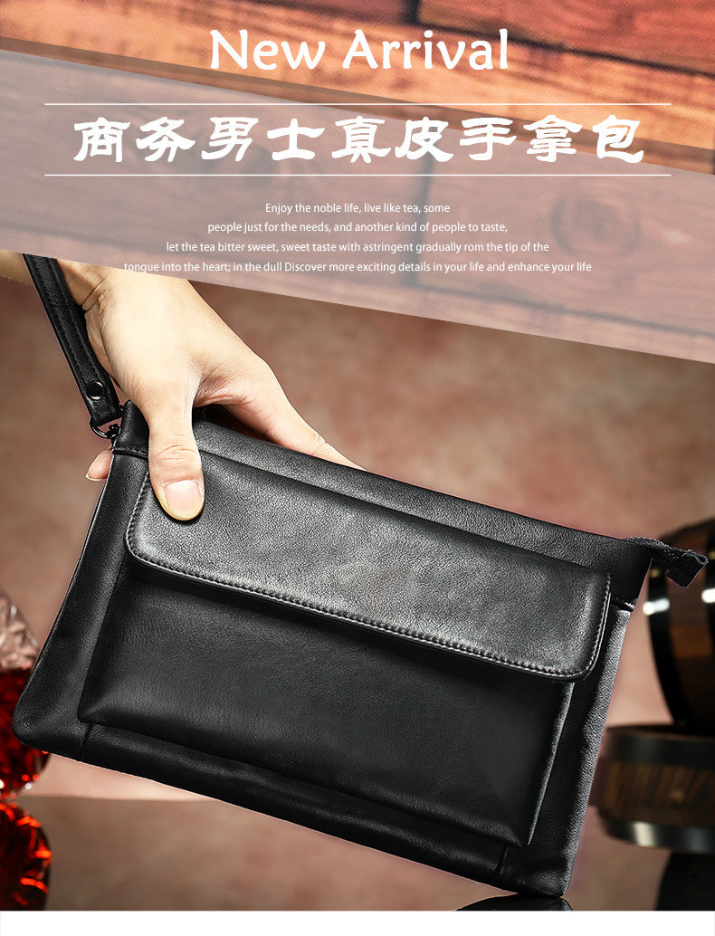 Men's Clutch Bag Genuine Cowhide Leather Vintage Large Capacity DIY Men's Wrist Bag Handbag