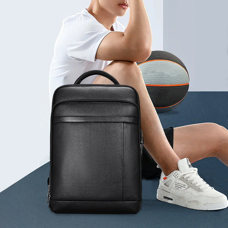Men's backpack, cowhide, genuine leather, business fingerprint lock, large capacity school bag, computer bag