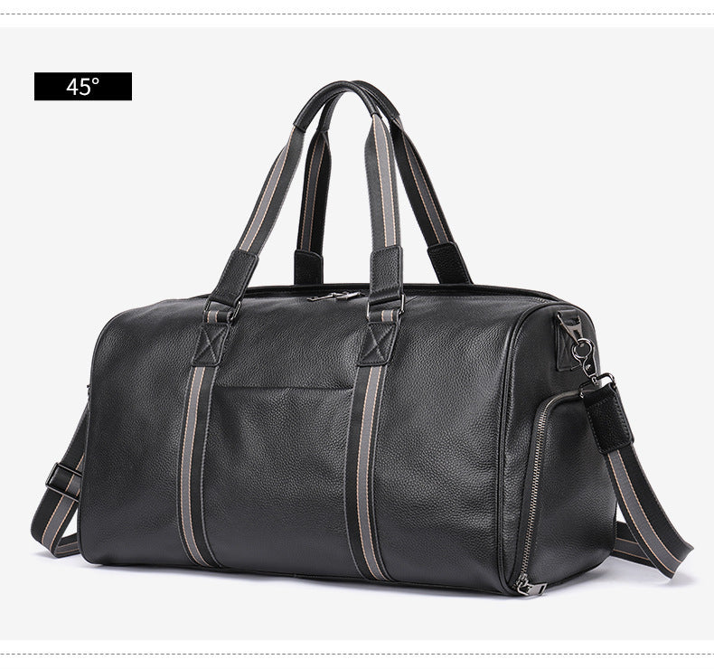 Men's Fitness Bag Genuine Cowhide Leather Dry/Wet Separate Short-distance Luggage Bag Men's Travel Bag Shoulder Bag