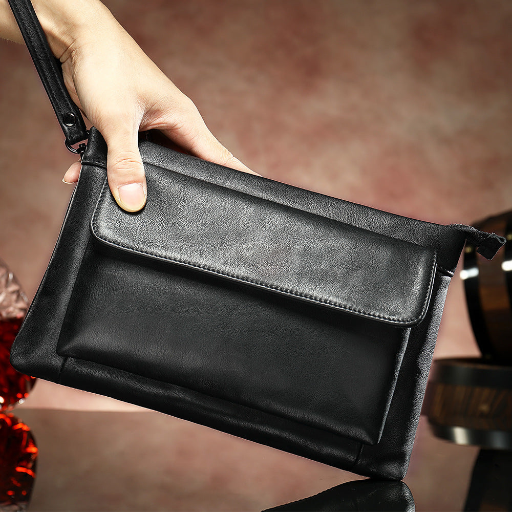 Men's Clutch Bag Genuine Cowhide Leather Vintage Large Capacity DIY Men's Wrist Bag Handbag