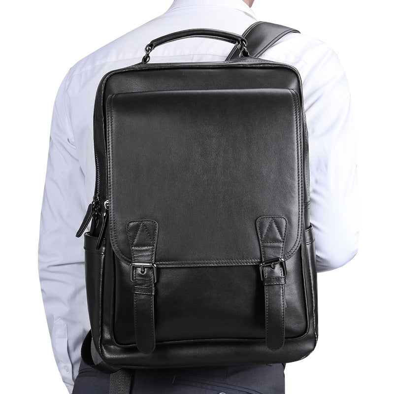 Men's backpack, genuine cowhide leather, casual business, travel fashion, waterproof, large capacity, double shoulder backpack