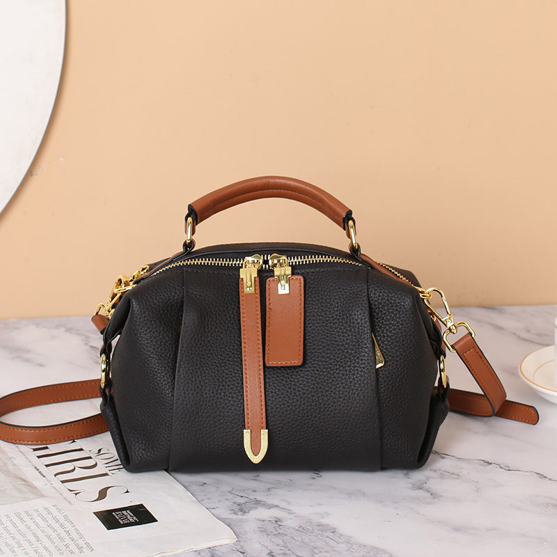 Cowhide crossbody genuine leather ladies bag large capacity one shoulder Boston ladies handbag