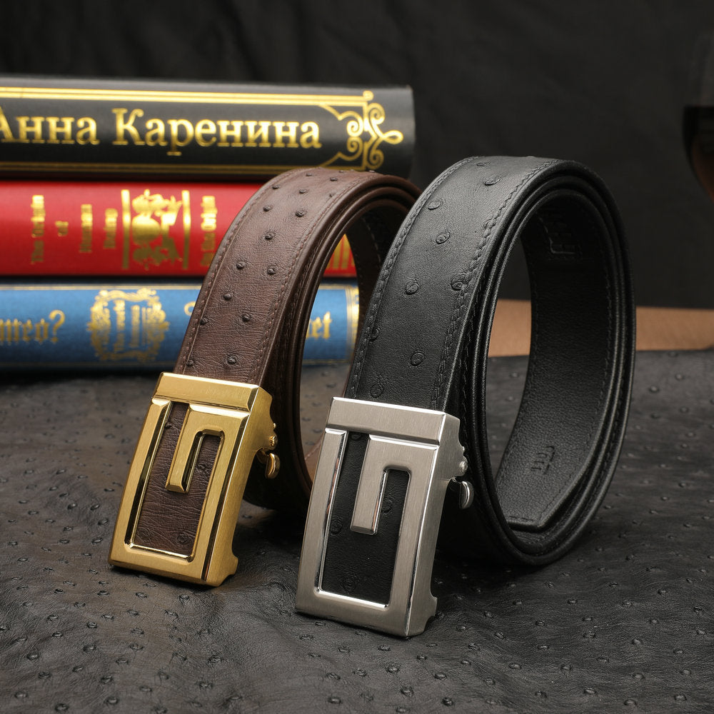 Ostrich Skin Genuine Leather Men's Belt Automatic Buckle Stainless Steel Buckle Width 3.4cm Fashion Belt for Men