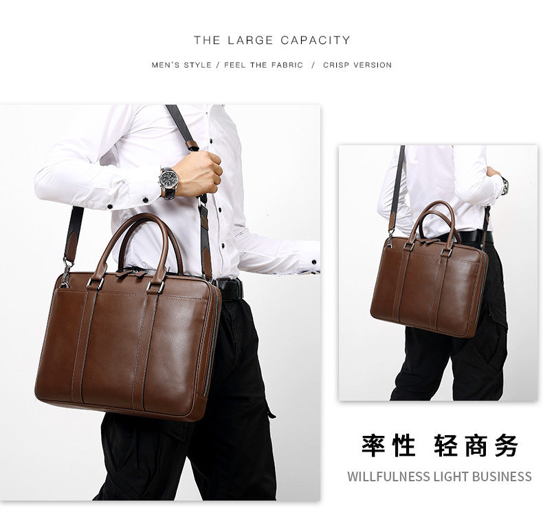 Men's briefcase business genuine cowhide leather casual simple crossbody shoulder bag handbag