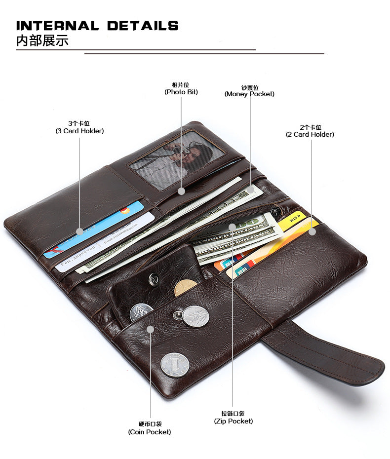 Men's Wallet RFID Coin Card Holder Retro Large Capacity Clutch Bag Men's Wallet