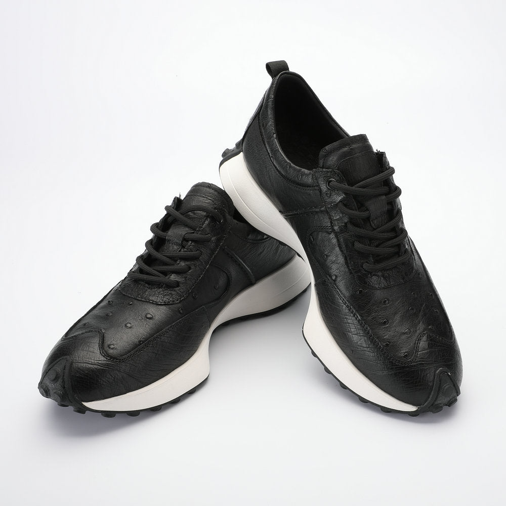 Ostrich skin men's shoes genuine leather sports casual sneakers thick sole wear-resistant breathable men's shoes