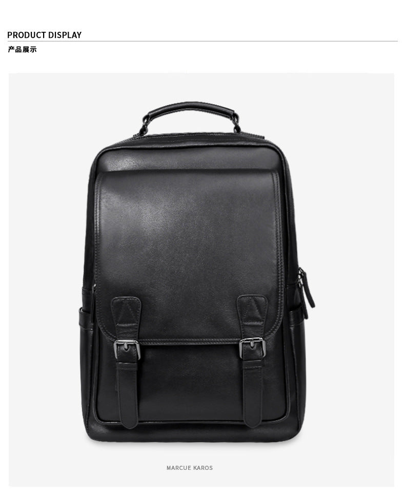 Men's backpack, genuine cowhide leather, casual business, travel fashion, waterproof, large capacity, double shoulder backpack