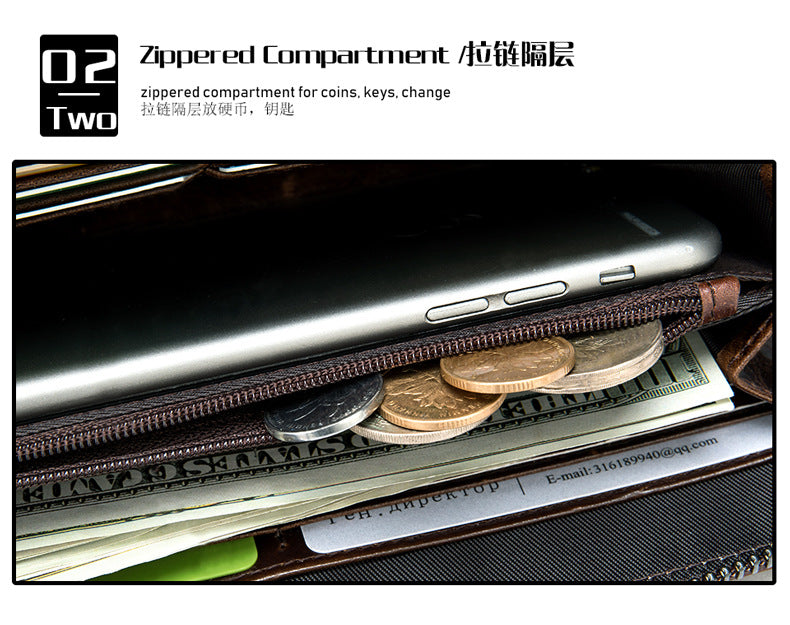 Men's Long Wallet Retro Crocodile Crest Cow Leather Card Holder Anti-Theft Brush RFID Men's Clutch Bag