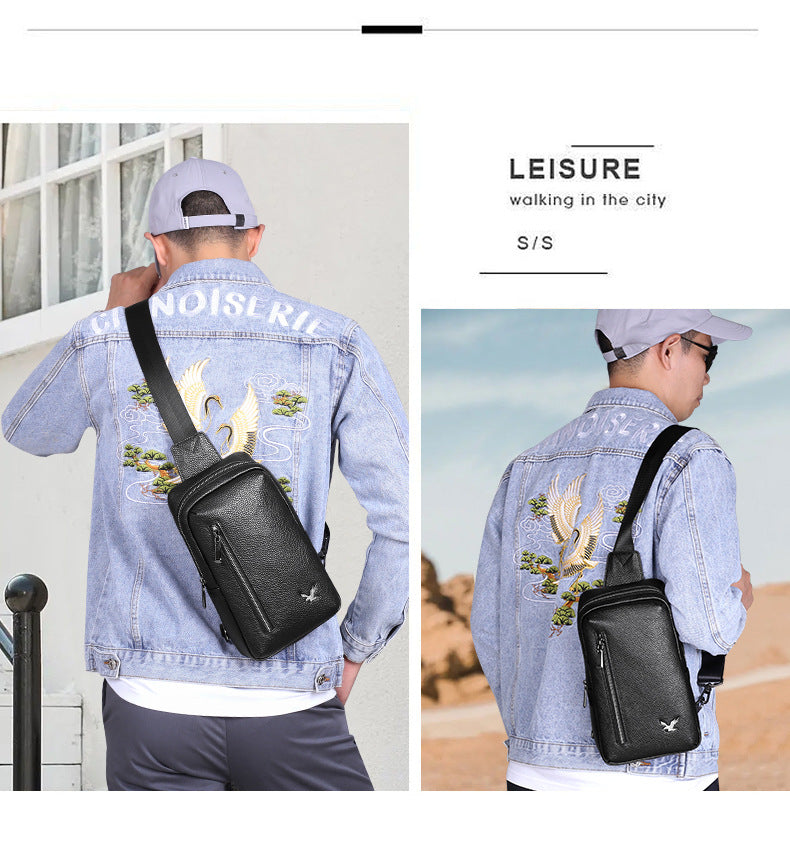 Men's bust bag cowhide Korean casual fashion simple crossbody bag