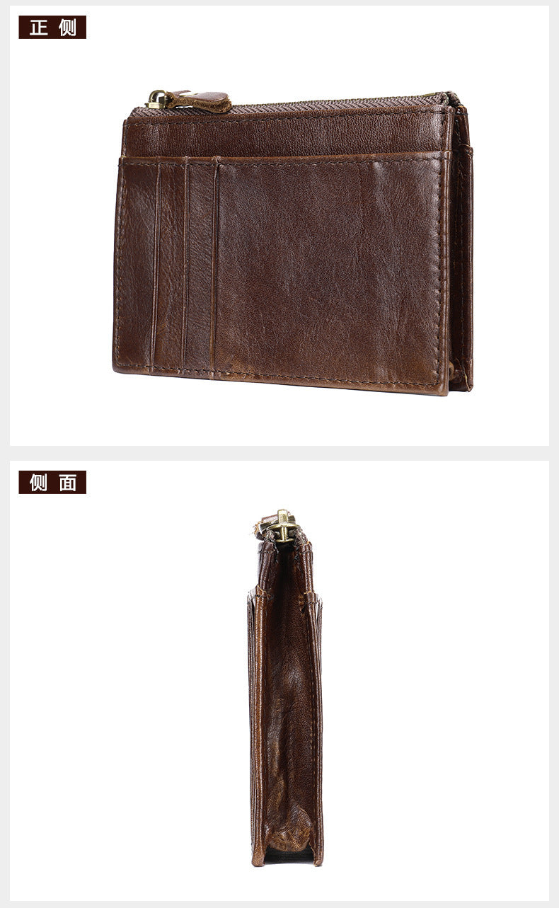 Men's wallet made of genuine cowhide leather, portable coin purse, anti-theft brush, card bag for men