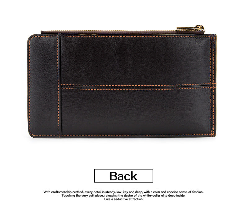 Men's long wallet made of genuine cowhide leather large capacity clutch bag Korean fashion unique zipper men's wallet