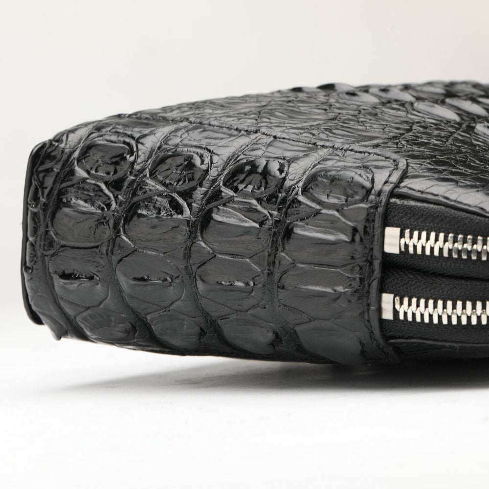 Men's Bag Crocodile Skin Genuine Leather Business Double Zipper Security Lock Privacy Protection Handbag