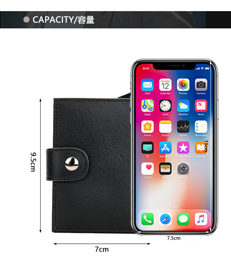 Men's wallet cowhide genuine leather aluminum alloy automatic pop-up RFID anti-theft brush personality business card holder card bag for men