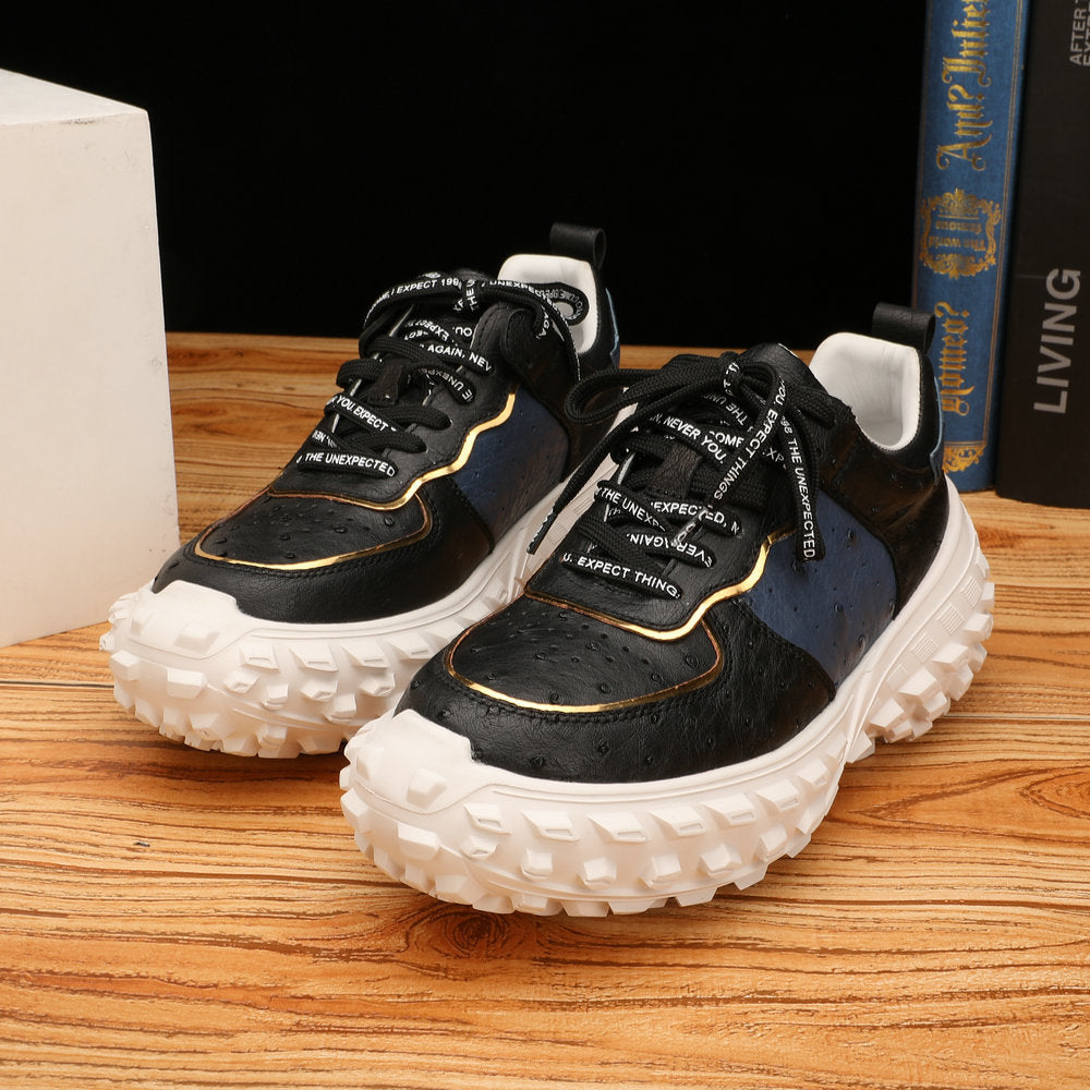 Ostrich skin genuine leather men's shoes tire sole tank shoes fashion casual anti-slip men's shoes