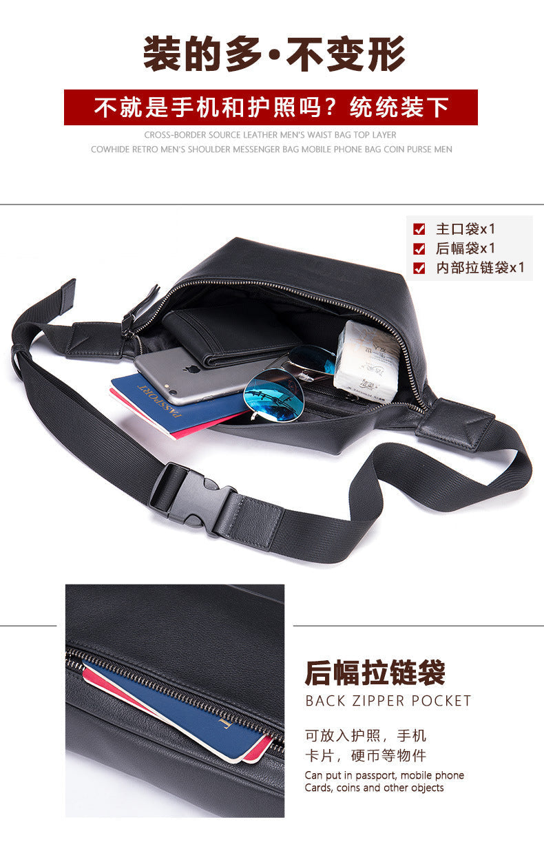 Men's bust bag Genuine cowhide leather casual sports crossbody bag for men Shoulder bag