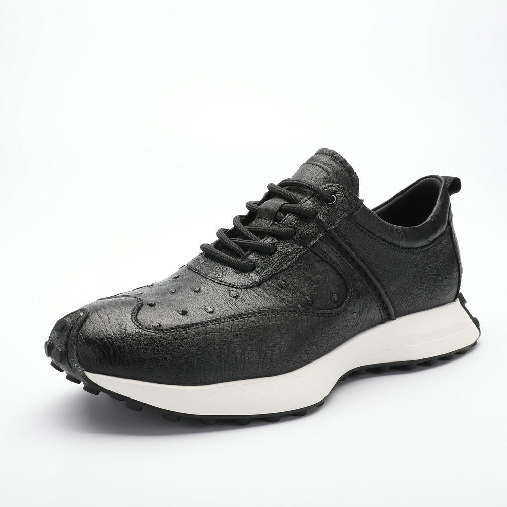 Ostrich skin men's shoes genuine leather sports casual sneakers thick sole wear-resistant breathable men's shoes