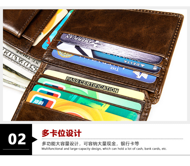Men's short wallet cowhide retro anti-theft handmade men's wallet
