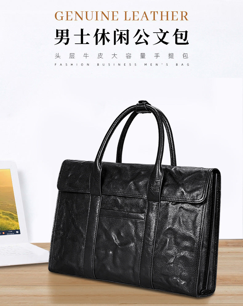 Men's handbag, genuine cowhide leather, high quality, large capacity, briefcase, handbag for men