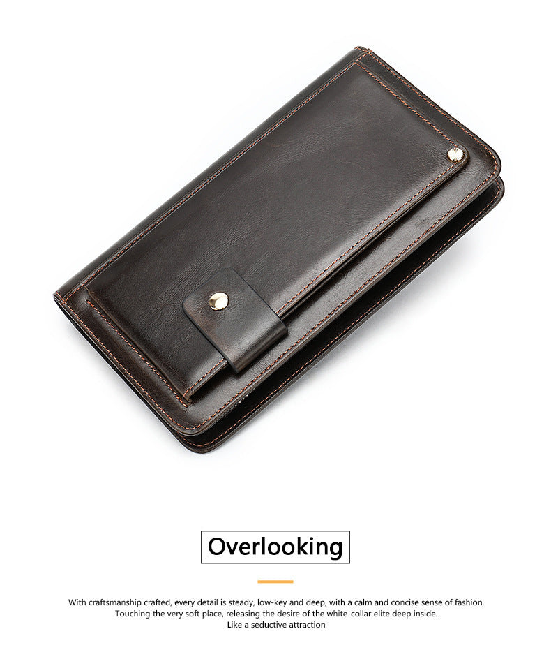 Men's long wallet cowhide clutch bag business casual fashion retro card holder men's wallet