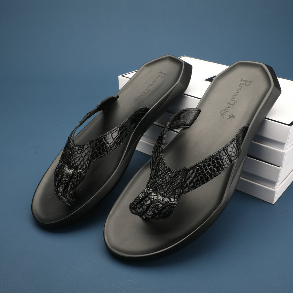 Crocodile Skin Claw Genuine Leather Slip Flop Summer Fashion Outdoor Anti-Slip Men's Slippers Men Sandals