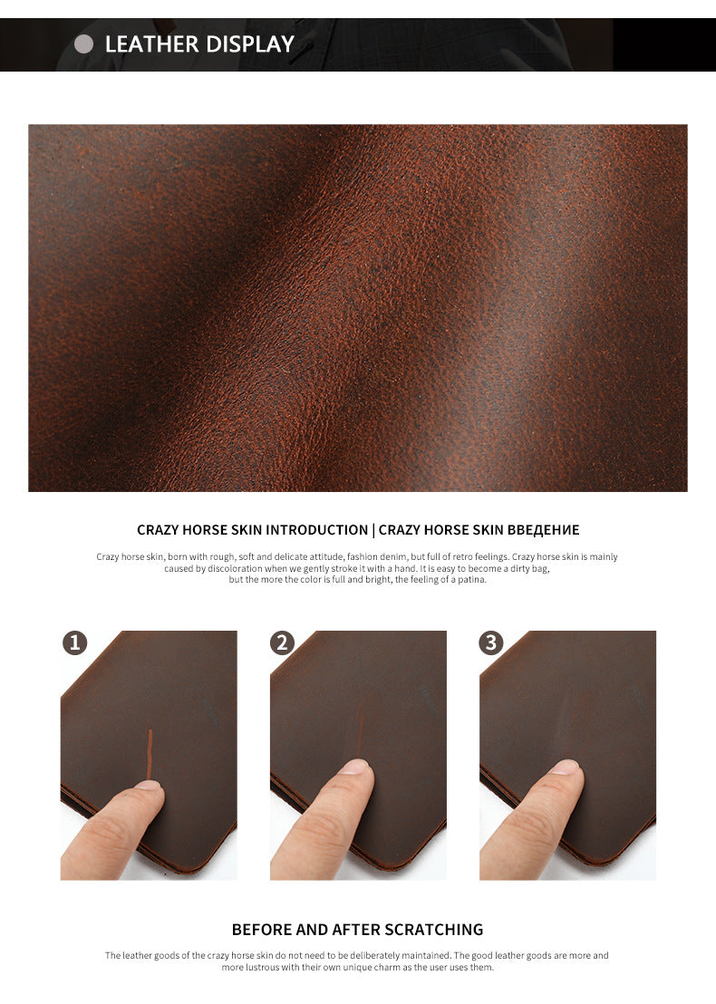 Men's Wallet Cow Leather Card Holder Large Capacity Clutch Bag Retro Men's Wallet