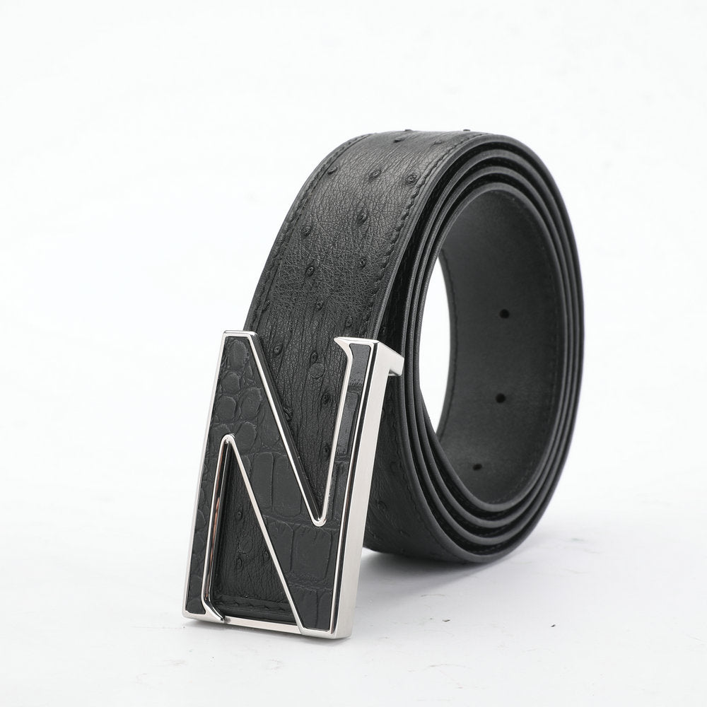 Ostrich skin genuine leather men's belt fashion business casual smooth buckle men belt