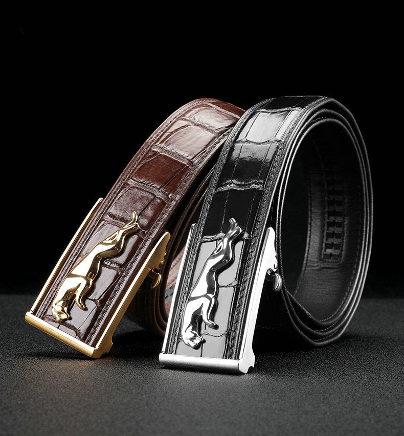 Men's Belt Siamese Crocodile Skin Genuine Leather Automatic Buckle Casual Men's Belt