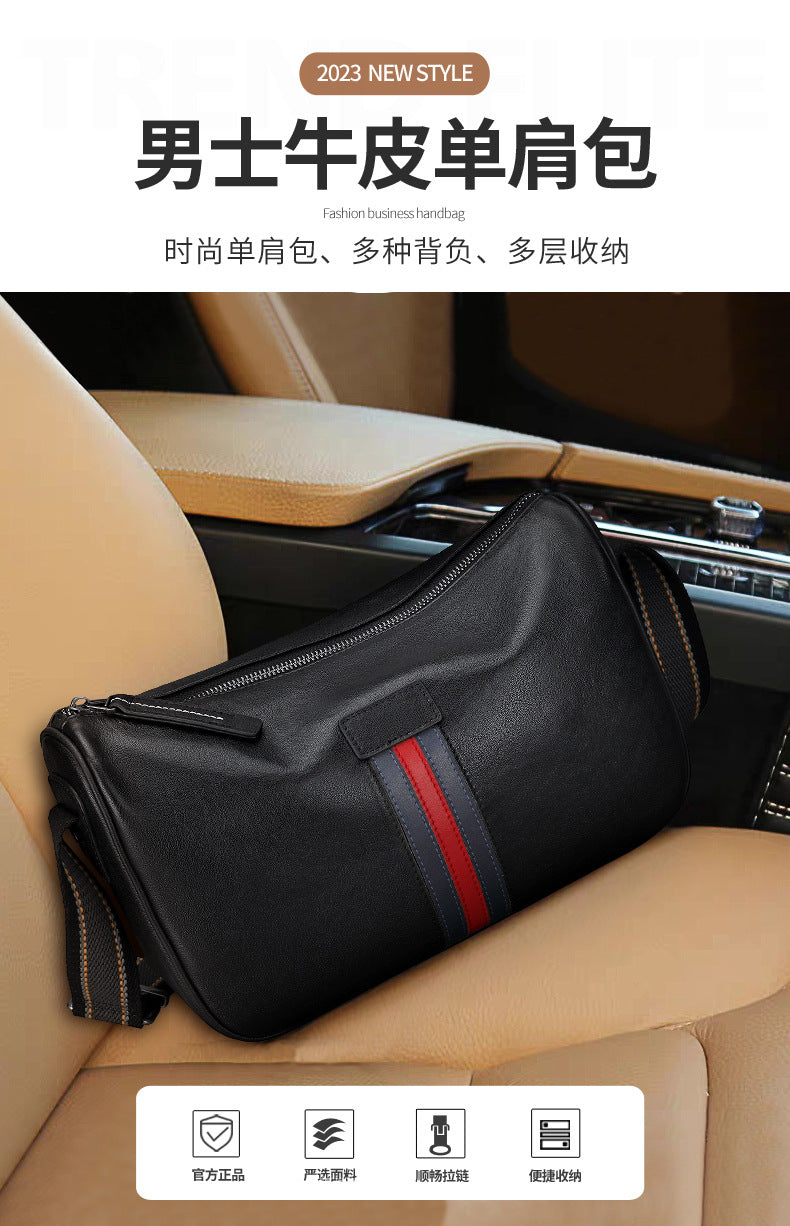 Men's Shoulder Bag Genuine Cowhide Leather Fashion Casual Commuting Crossbody Bag for Men