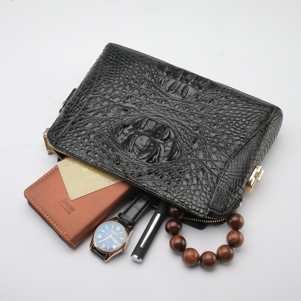 Crocodile Skin Genuine Leather Handbag Security Lock Business Casual Outdoor Conference Men's Bag