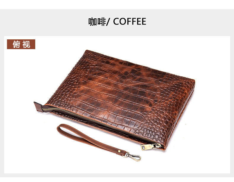 Men's Clutch Bag Business Crocodile Crest Cow Leather Handbag for Men
