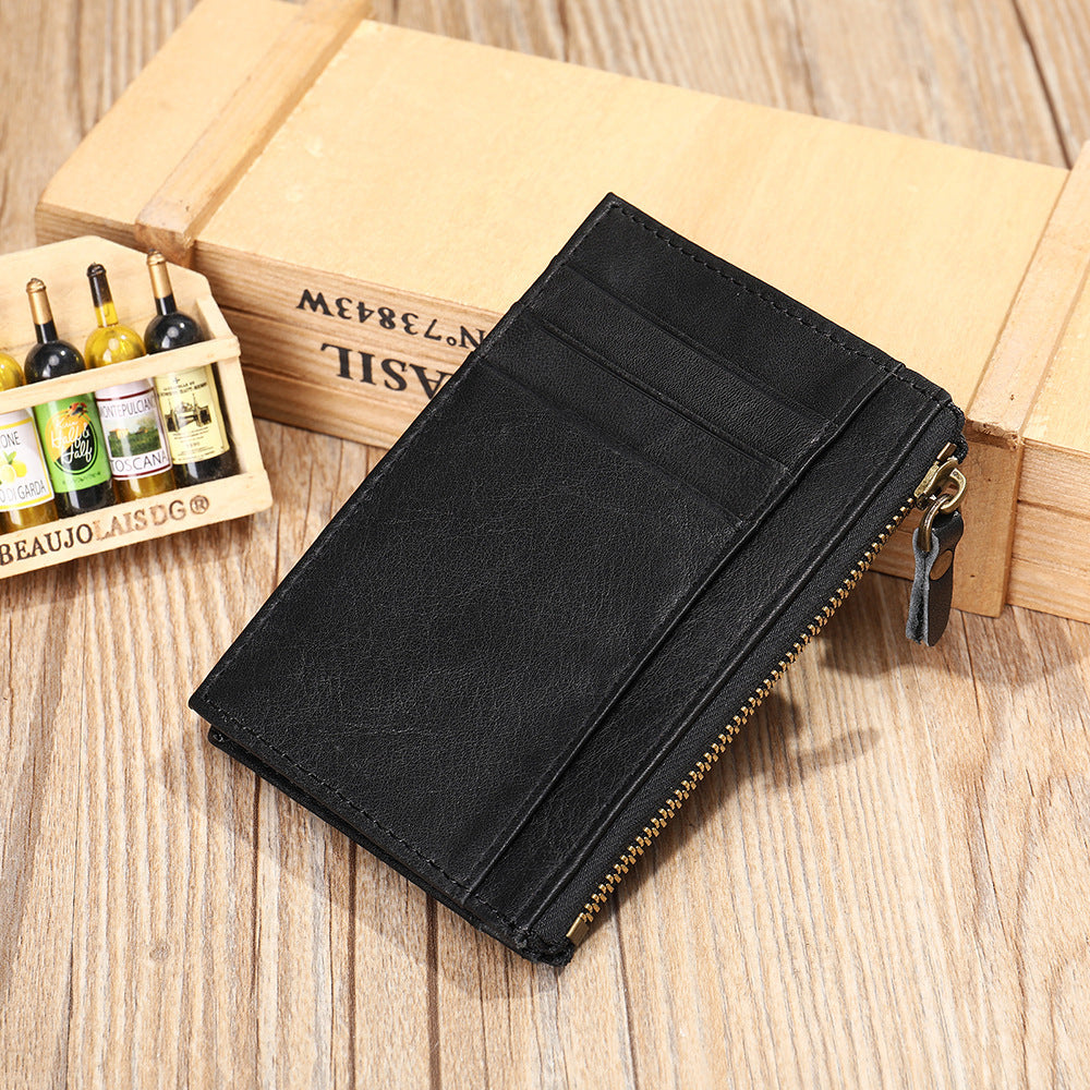 Men's wallet made of genuine cowhide leather, portable coin purse, anti-theft brush, card bag for men